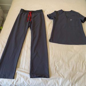 Limited Edition Charcoal Gray Figs Scrubs with Red Drawstring